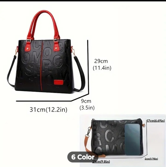 NEW DESIGNER INSPIRED Letter Leather Handbag & Matching Clutch - Picture 2 of 14